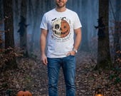 Spooky Season Halloween Shirt | Skull Pumpkin T Shirt | Retro Horror Graphic Tee | Creepy Fall Outfit | Gothic Autumn Wear | Unisex Gift