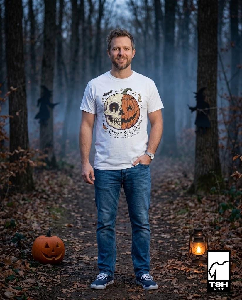 Spooky Season Halloween Shirt | Skull Pumpkin T Shirt | Retro Horror Graphic Tee | Creepy Fall Outfit | Gothic Autumn Wear | Unisex Gift