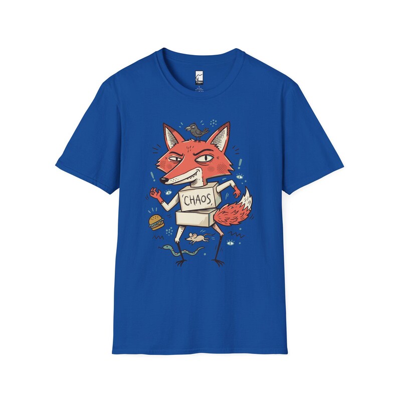 Chaos Fox T-Shirt | Mischievous Fox Illustration, Indie Lowbrow Art Tee Royal