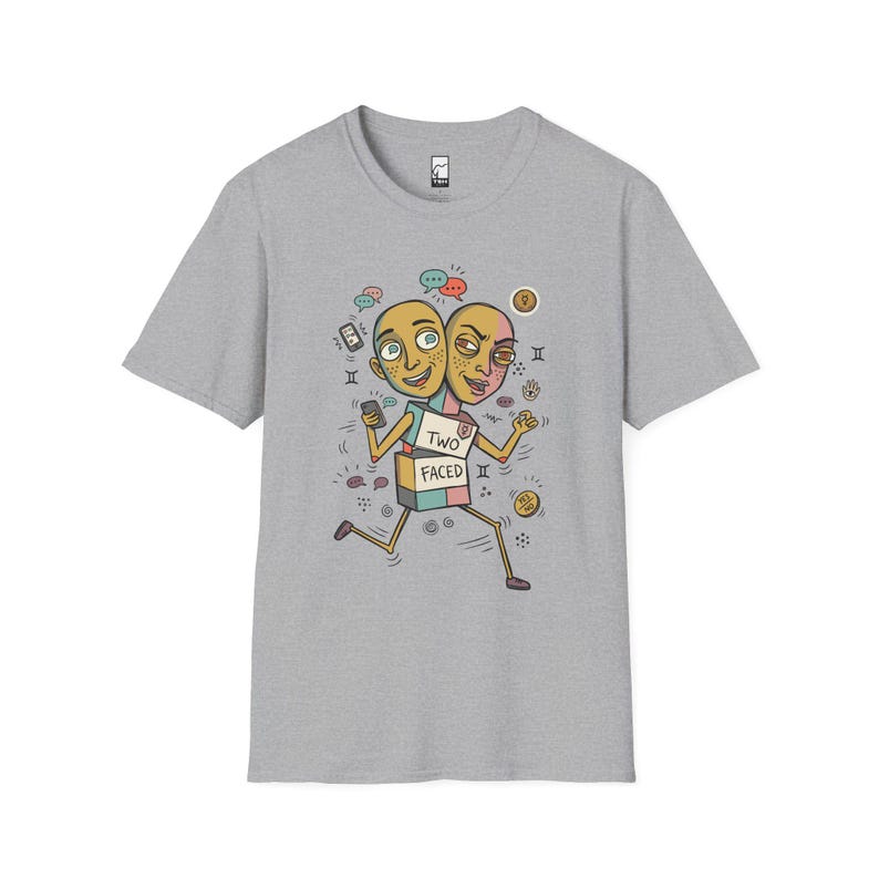 Gemini T-Shirt | Funny Dual Zodiac Illustration, Astrology Graphic Tee Sport Grey