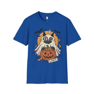 Ghost Cat Halloween Shirt | Spooky Kitten T Shirt | Cute Loot Graphic Tee | Retro Pumpkin Fall Top | Funny Cat Lover Clothes | Unisex Gift Royal