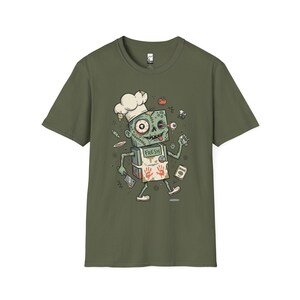 Koszulka Zombie Chef | Koszulka z grafiką Horror Cooking, odzież dla smakoszy na Halloween Military Green