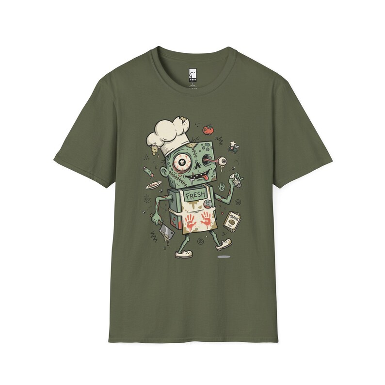 Koszulka Zombie Chef | Koszulka z grafiką Horror Cooking, odzież dla smakoszy na Halloween Military Green