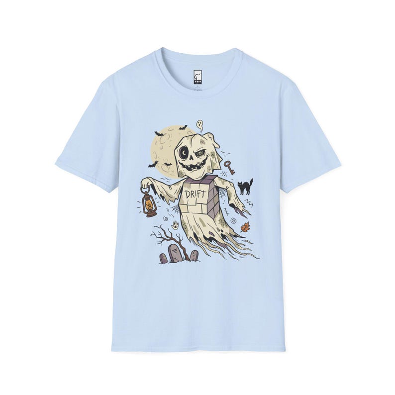 Unisex-Geister-T-Shirt | Vintage-Halloween-Print | Gruseliges Friedhofs-T-Shirt | Retro-Geister-T-Shirt Light Blue