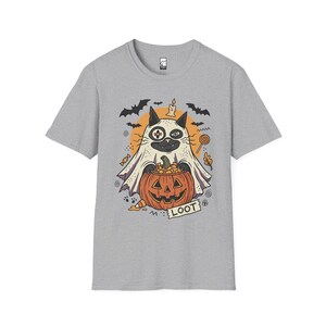 Ghost Cat Halloween Shirt | Spooky Kitten T Shirt | Cute Loot Graphic Tee | Retro Pumpkin Fall Top | Funny Cat Lover Clothes | Unisex Gift Sport Grey