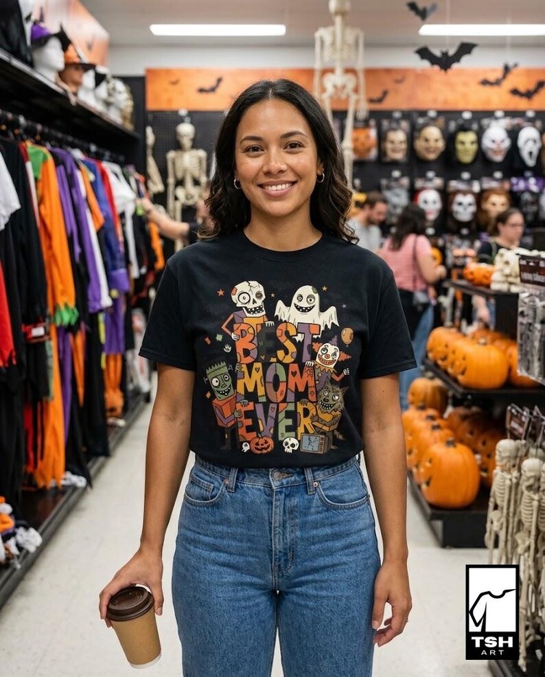 Best Mom Ever Halloween Shirt | Spooky Mama T Shirt | Cute Monster Graphic Tee | Horror Mom Fall Top | Retro Spooky Clothes | Unisex Gift