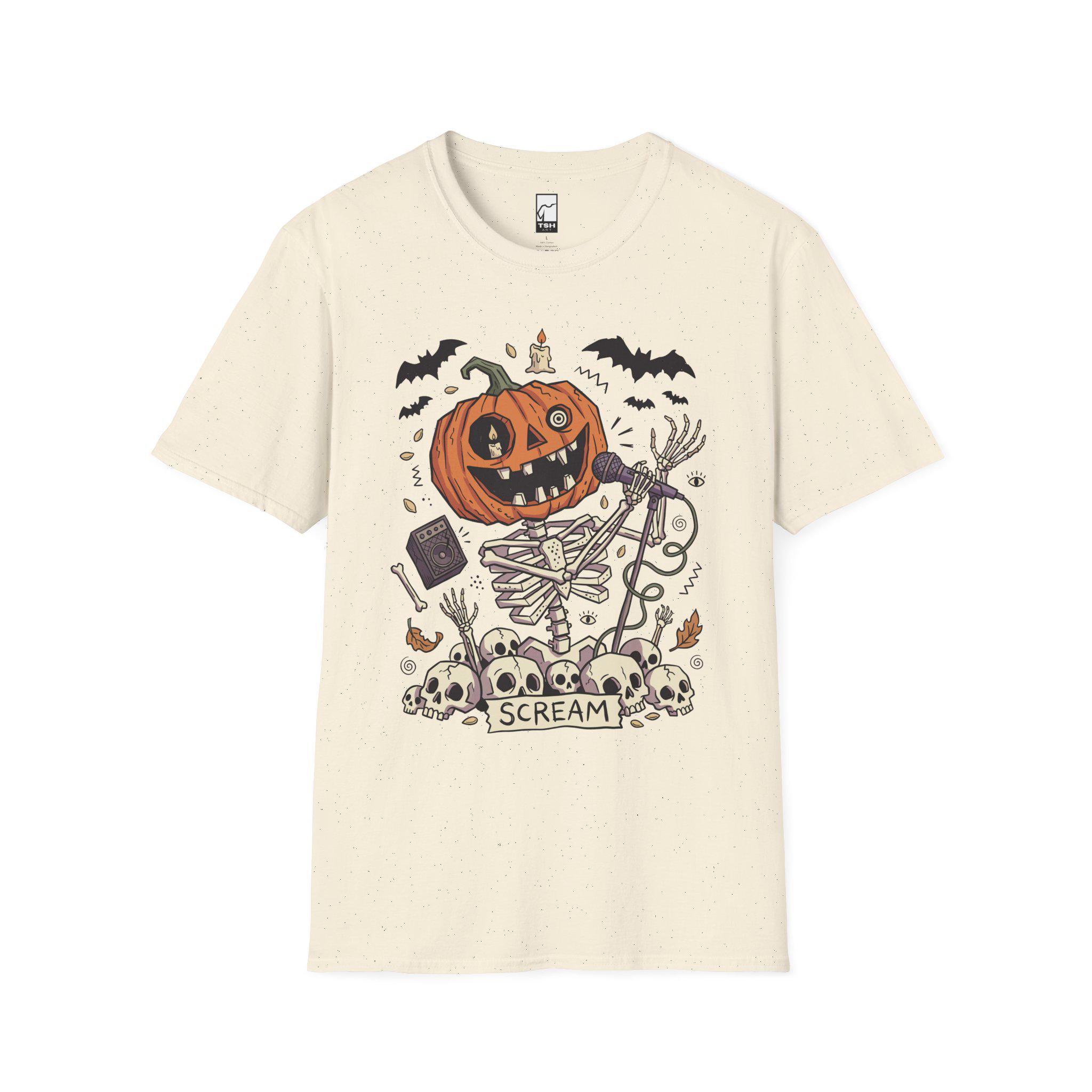 Scream Skeleton Halloween Shirt | Pumpkin Rocker T Shirt | Metal Horror Tee | Retro Fall Concert Top | Gothic Rock Clothes | Unisex Gift