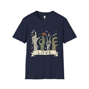 Halloween Love Shirt | Monster Hands T Shirt | Spooky Skeleton Hand Tee | Zombie Mummy Graphic Tee | Cute Creepy Fall Tee | Unisex Gift Navy