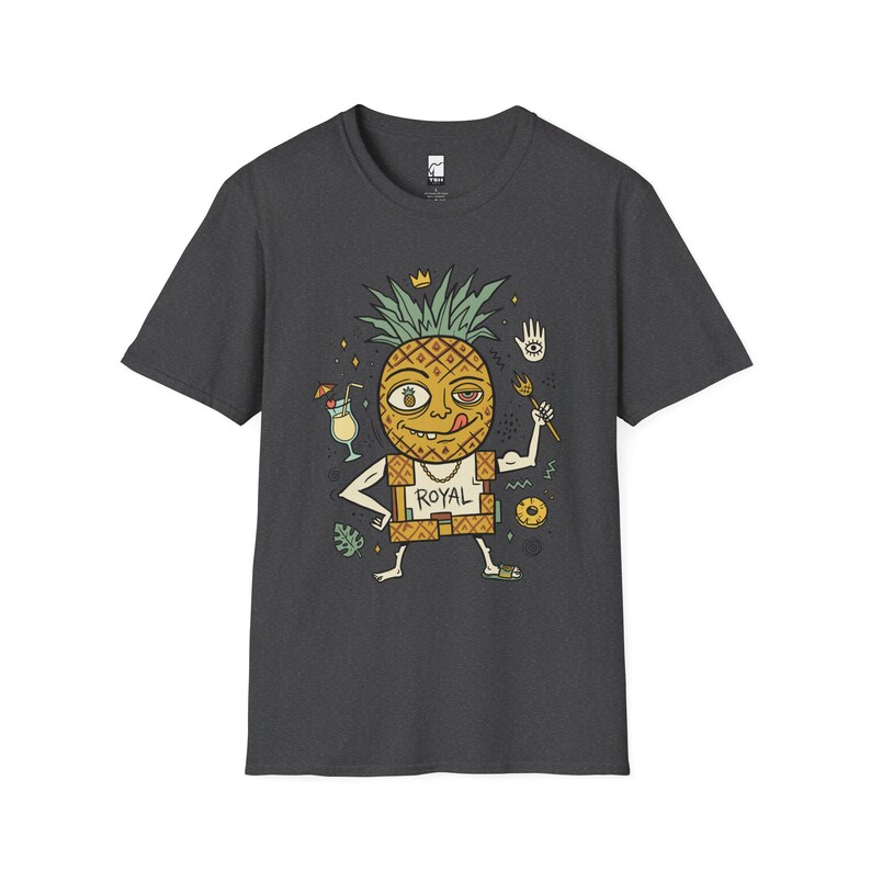 Royal Pineapple King T-Shirt | Funny Tropical Graphic Tee, Hawaiian Vibe Shirt Dark Heather