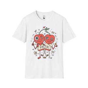 Cherry Pair T-Shirt | Quirky Couple Matching Graphic Tee, Valentine Anniversary Gift White