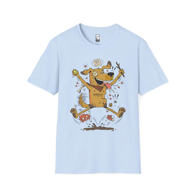 Happy Dog T-Shirt | Funny Good Boy Graphic Tee, Dog Lover Gift Light Blue