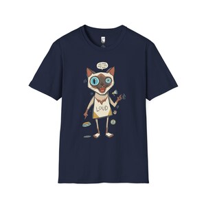 Camiseta de gato siamés ruidoso / Camiseta gráfica divertida de felino parlanchín, camiseta "3 AM Meow" Navy
