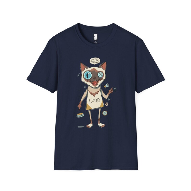 Camiseta de gato siamés ruidoso / Camiseta gráfica divertida de felino parlanchín, camiseta "3 AM Meow" Navy