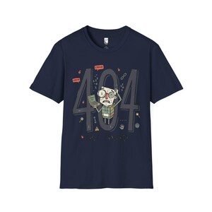 404 Not Found T-Shirt | Funny Developer Error Graphic Tee, Programmer Bug Unisex Shirt Navy