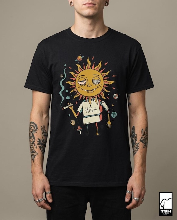 High Sun T-Shirt | Funny 420 Stoner Graphic Tee, Trippy Celestial Unisex Shirt, Stoner Lover Gift