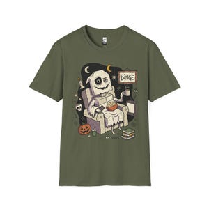 Cozy Halloween Ghost Shirt | Movie Night Graphic Tee | Spooky Season T Shirt | Autumn Binge Watching Tee | Vintage Cozy Tee | Unisex Gift Military Green