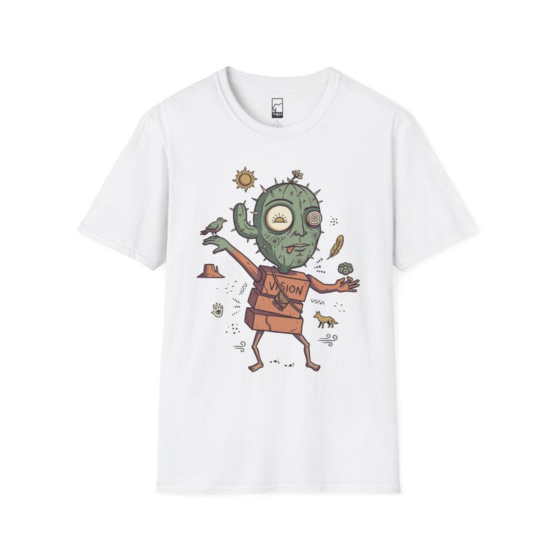 Psykedelisk kaktus-t-shirt | Desert Shaman Vision Quest grafisk t-shirt White