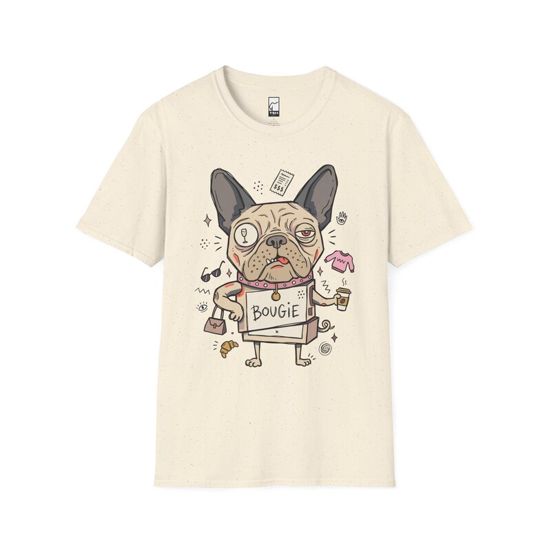 Bougie French Bulldog T-Shirt | Funny Spoiled Dog Mom Graphic Tee Natural