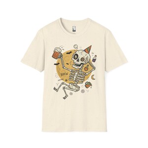 Funny Skeleton Shirt | Beer Drinking Tee | Halloween Party T Shirt | Spooky Humor Graphic Tee | Dancing Skeleton Tee | Unisex Gift Natural