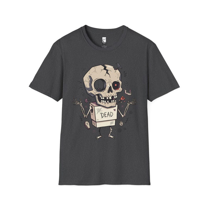 Dode schedel T-shirt | Grappig Halloween-grafisch T-shirt, griezelig schattig goth-uniseks shirt, griezelig horrorliefhebber cadeau Dark Heather