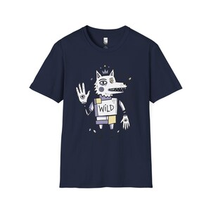 Wild Wolf Graphic Tee | Boho Folk Art, Indie Lowbrow Unisex Shirt Navy