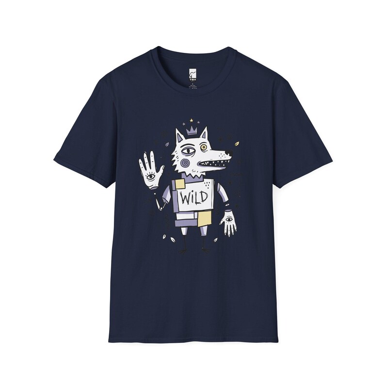 Wild Wolf Graphic Tee | Boho Folk Art, Indie Lowbrow Unisex Shirt Navy
