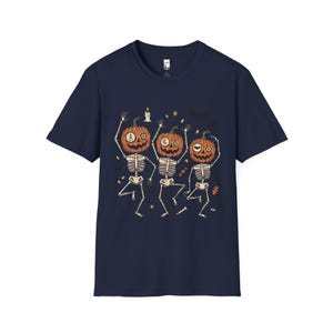 踊るカボチャの骸骨Tシャツ｜ハロウィン ジャック・オー・ランタン Navy