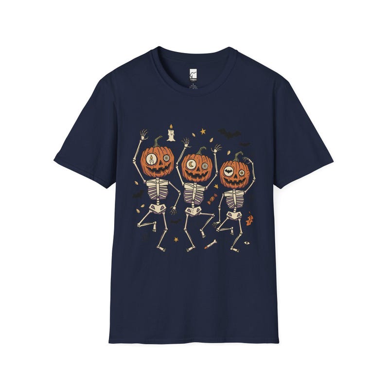 踊るカボチャの骸骨Tシャツ｜ハロウィン ジャック・オー・ランタン Navy