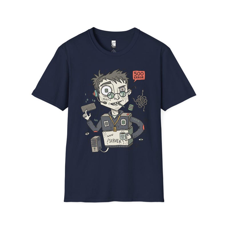Backend Developer T-Shirt | Funny Server Error, API SQL Programmer Unisex Tee Navy