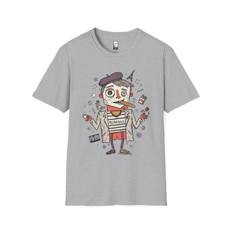 Paris Melancholie T-Shirt | French Ennui Graphic Tee, Parisian Illustration Unisex Shirt Sport Grey