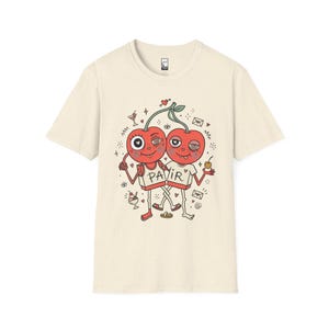 Cherry Pair T-Shirt | Quirky Couple Matching Graphic Tee, Valentine Anniversary Gift Natural