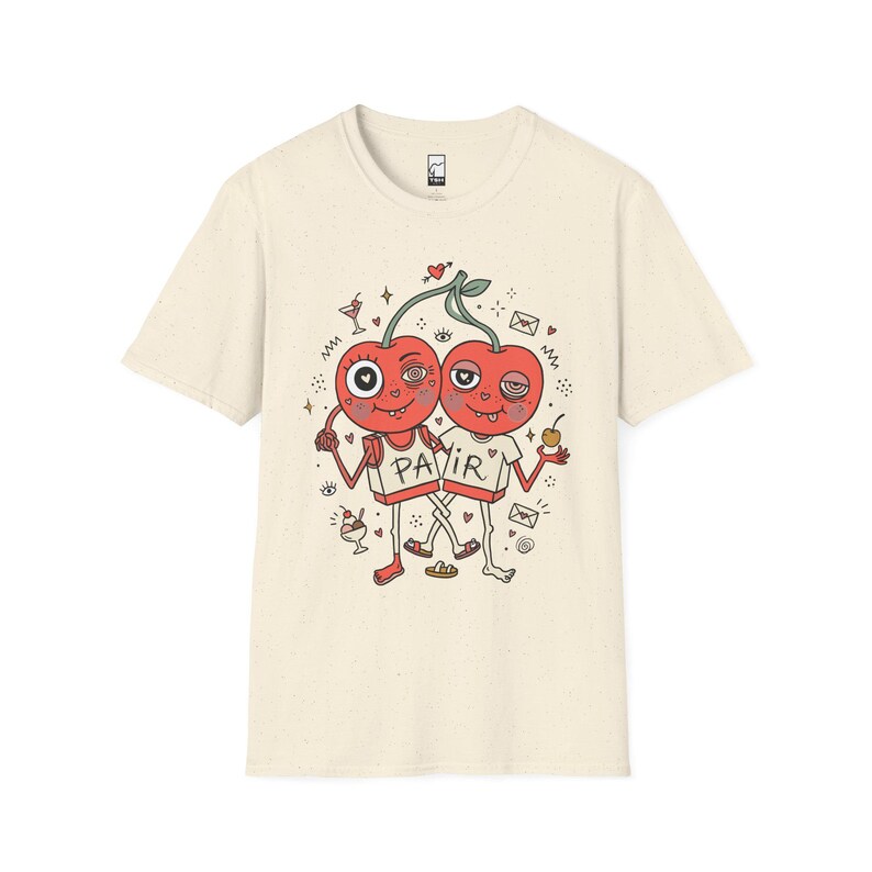 Cherry Pair T-Shirt | Quirky Couple Matching Graphic Tee, Valentine Anniversary Gift Natural
