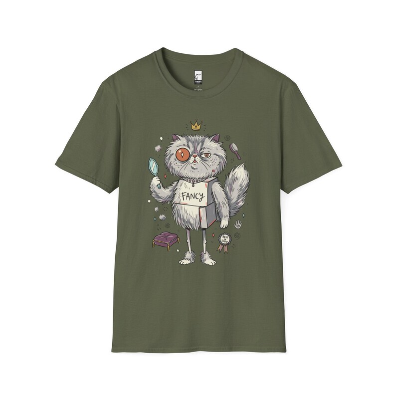Persian Cat T-Shirt | Bougie Feline Graphic Tee, Cat Royalty Unisex Shirt Military Green