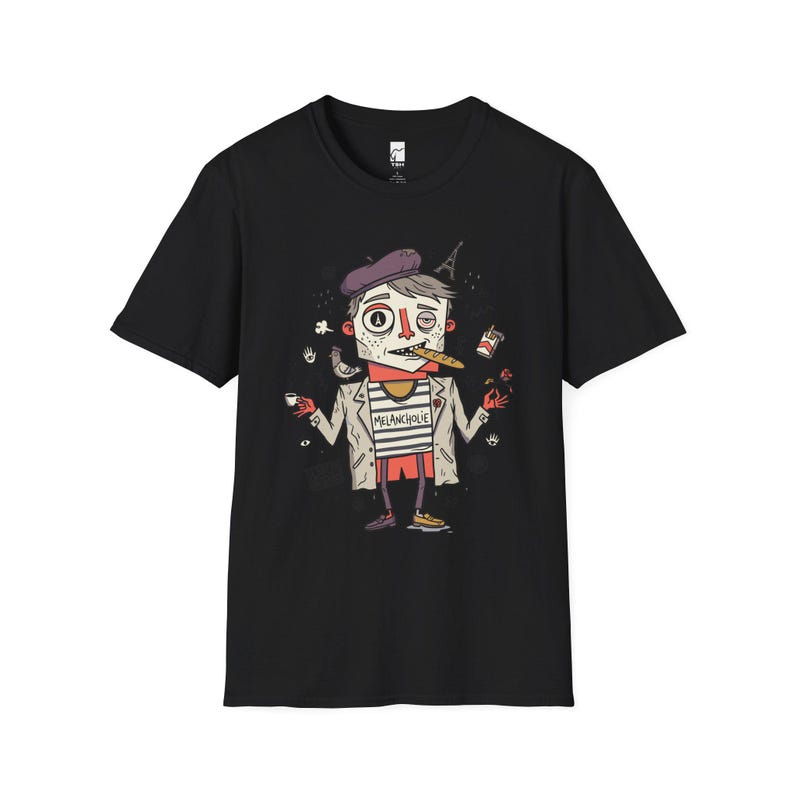 Paris Melancholie T-Shirt | French Ennui Graphic Tee, Parisian Illustration Unisex Shirt Black