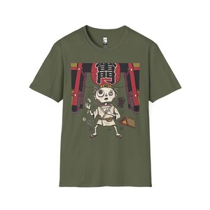 Tokyo Graphic Tee | Quirky Japanese Lantern Character Unisex Shirt Military Green