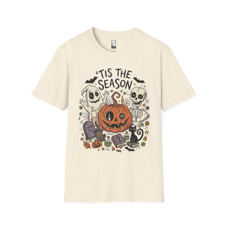 Tis The Season Halloween Shirt | Spooky Ghost T Shirt | Cute Pumpkin Graphic Tee | Retro Horror Fall Top | Gothic Cat Clothes | Unisex Gift Natural