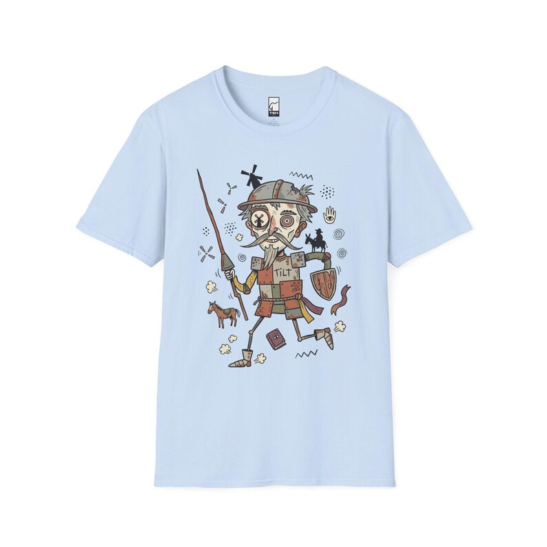 Don Quixote Graphic Tee | Funny Spanish Knight Illustration, Unisex Culture Shirt Light Blue