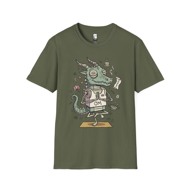 T-shirt yogadraak | Grappig T-shirt OM Namaste, zen-meditatie, uniseks shirt Military Green