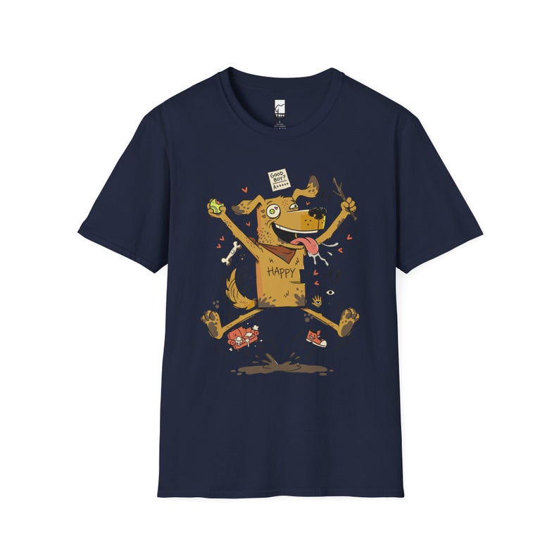 Happy Dog T-Shirt | Funny Good Boy Graphic Tee, Dog Lover Gift Navy