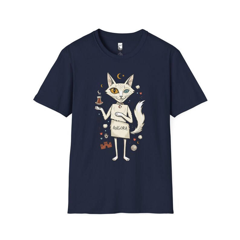 Camiseta turca con estampado de gato de Angora / Camiseta con estampado Ankara, Camiseta unisex de la cultura turca Navy