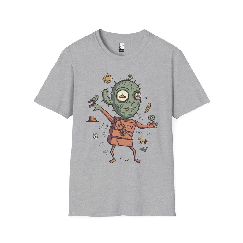 Psykedelisk kaktus-t-shirt | Desert Shaman Vision Quest grafisk t-shirt Sport Grey