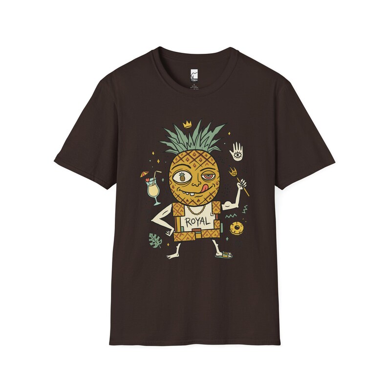 Royal Pineapple King T-Shirt | Funny Tropical Graphic Tee, Hawaiian Vibe Shirt Dark Chocolate