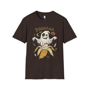 Funny Ghost Banana Shirt | Boonana Halloween T Shirt | Cute Spooky Pun Tee | Pumpkin Moon Graphic Tee | Vintage Halloween Tee | Unisex Gift Dark Chocolate