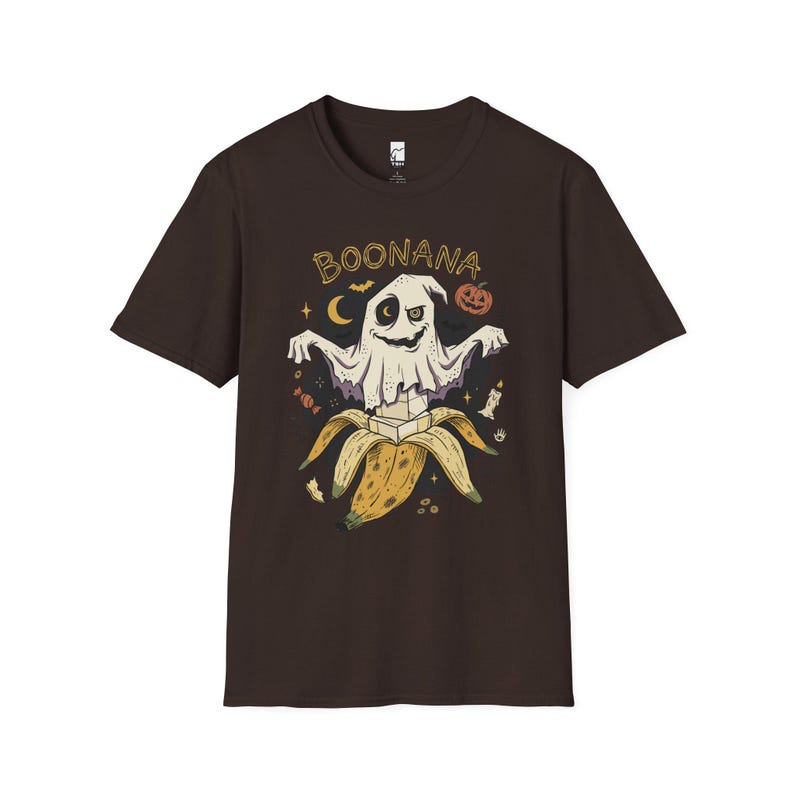 Funny Ghost Banana Shirt | Boonana Halloween T Shirt | Cute Spooky Pun Tee | Pumpkin Moon Graphic Tee | Vintage Halloween Tee | Unisex Gift Dark Chocolate