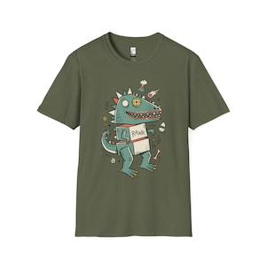 Funny RAWR T-Rex Shirt | Retro Dinosaur Graphic Tee, Kids Unisex Apparel Military Green