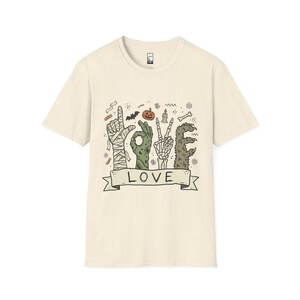 Halloween Love Shirt | Monster Hands T Shirt | Spooky Skeleton Hand Tee | Zombie Mummy Graphic Tee | Cute Creepy Fall Tee | Unisex Gift Natural