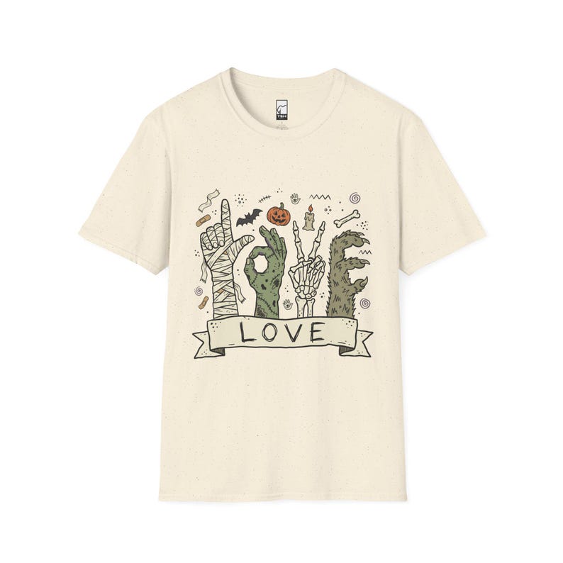 Halloween Love Shirt | Monster Hands T Shirt | Spooky Skeleton Hand Tee | Zombie Mummy Graphic Tee | Cute Creepy Fall Tee | Unisex Gift Natural