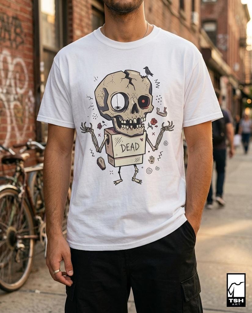 Dead Skull T-Shirt | Funny Halloween Graphic Tee, Creepy Cute Goth Unisex Shirt, Spooky Horror Lover Gift