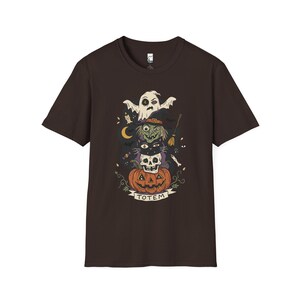 Halloween Witch Shirt | Black Cat Ghost Tee | Jack O Lantern Graphic Tee | Creepy Skull T Shirt | Retro Spooky Season Tee | Unisex Gift Dark Chocolate