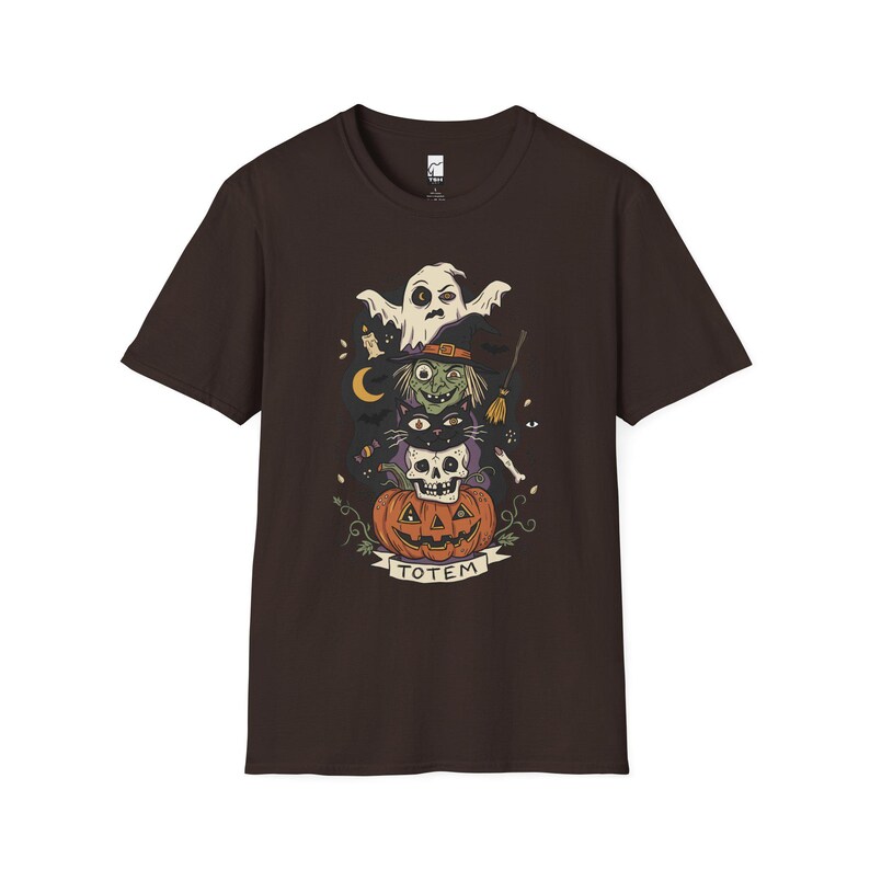 Halloween Witch Shirt | Black Cat Ghost Tee | Jack O Lantern Graphic Tee | Creepy Skull T Shirt | Retro Spooky Season Tee | Unisex Gift Dark Chocolate